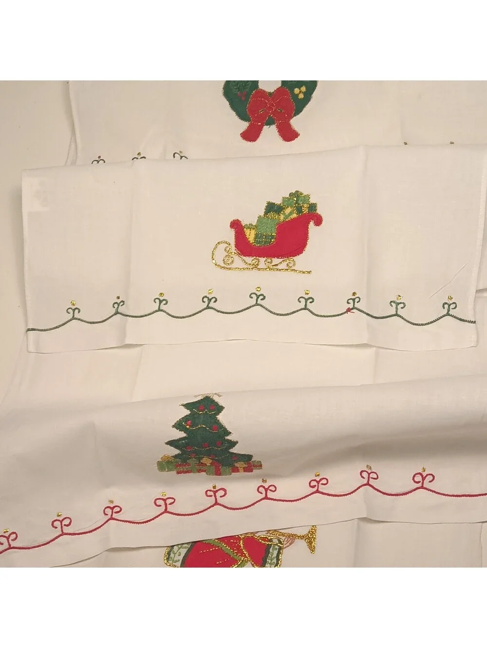 Lillian Vernon 215F 4 Appliqued Christmas Angel Guest Towels Cotton Napkins